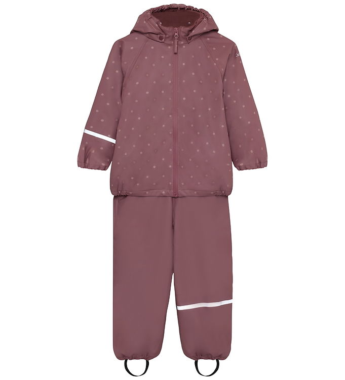 CeLaVi Regntøj m/u Seler - Fleece - PU - Rose Brown m. Prikker
