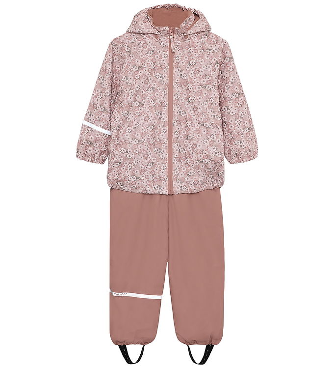 CeLaVi Regntøj m/u Seler - Fleece - PU - Shadow Gray m. Blomster CeLaVi Regntøj m/u Seler - Fleece - PU - Shadow Gray m. Blomster