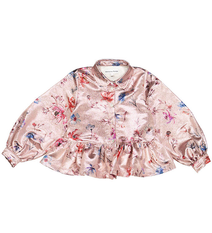 Christina Rohde Skjorte - Rosa Glitter m. Blomster