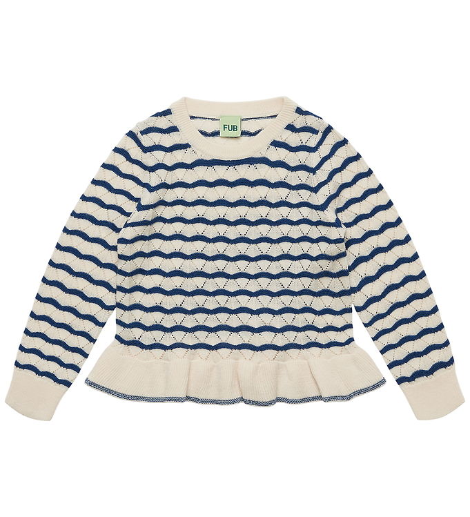 FUB Bluse - Strik - Hulmønster - Uld - Ecru/Deep Indigo FUB Bluse - Strik - Hulmønster - Uld - Ecru/Deep Indigo