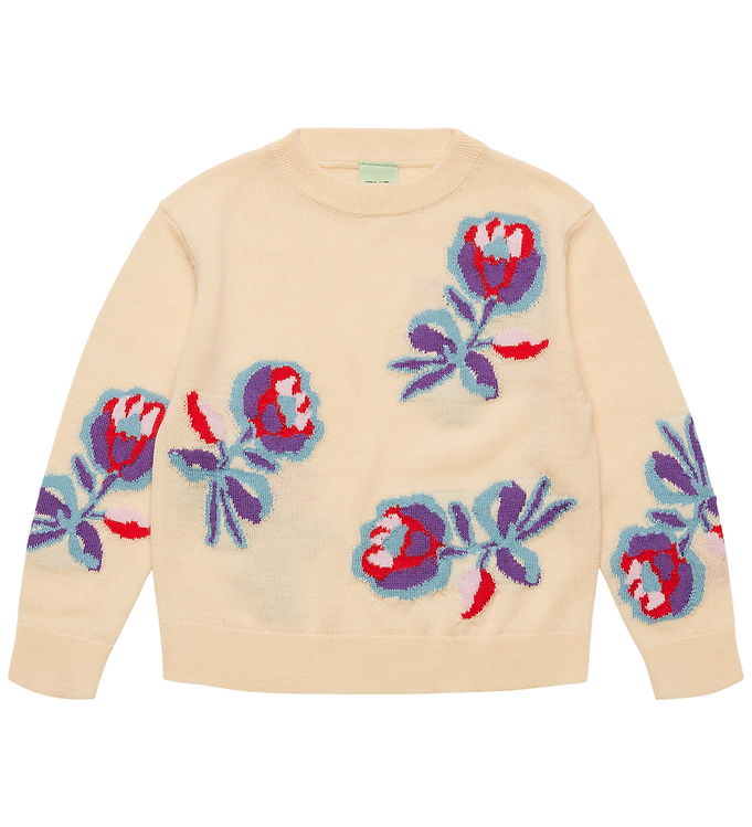 FUB Bluse - Strik - Uld - Creme m. Blomster FUB Bluse - Strik - Uld - Creme m. Blomster