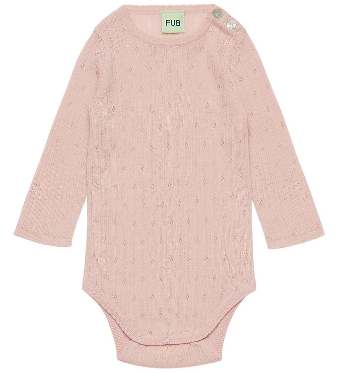 FUB Body l/æ - Rib - Hulmønster - Uld - Pale Rose