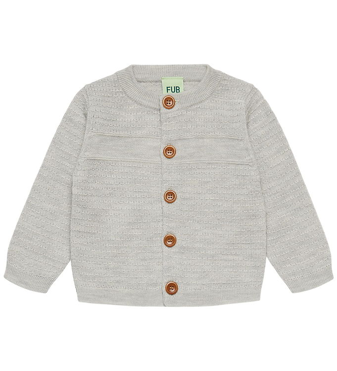 FUB Cardigan - Strik - Uld - Light Grey Melange FUB Cardigan - Strik - Uld - Light Grey Melange
