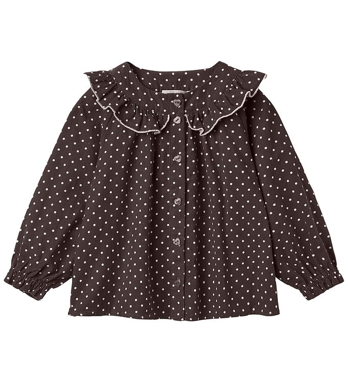 Fliink Bluse - Fløjl - Dolly Dot - Coffee Bean Dot