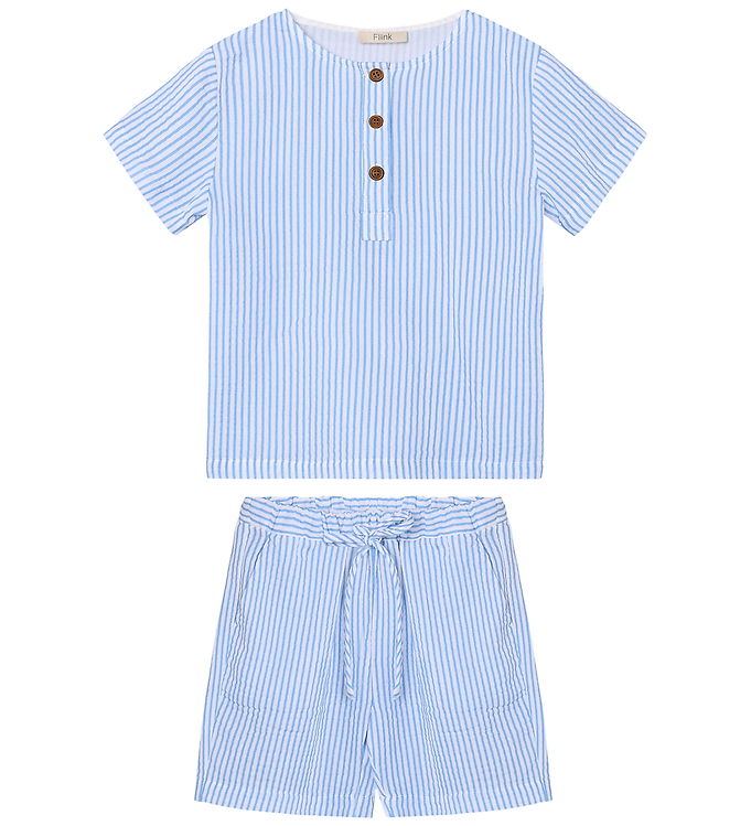 Fliink Shortssæt - Musselin - Cha Cha - Marina Stribed