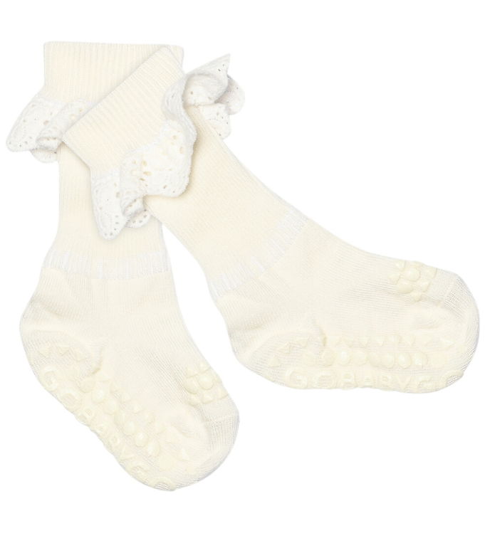 GoBabyGo Skridsikre Strømper - Bambus - Snow White m. Blonder GoBabyGo Skridsikre Strømper - Bambus - Snow White m. Blonder