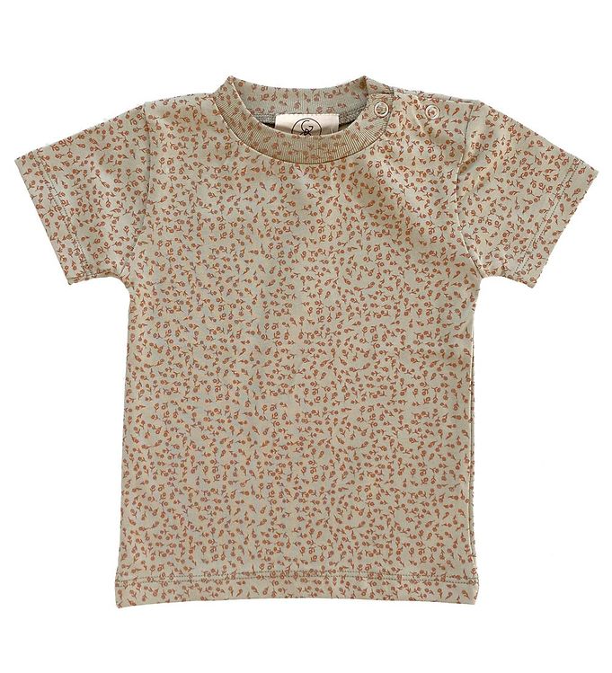 Gro T-Shirt - Norr - Light Grey Green m. Blomster Gro T-Shirt - Norr - Light Grey Green m. Blomster