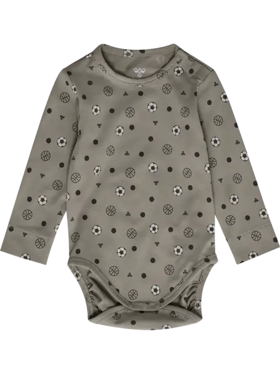 Hummel Langærmet Body m. Print - Vintage Khaki - 86