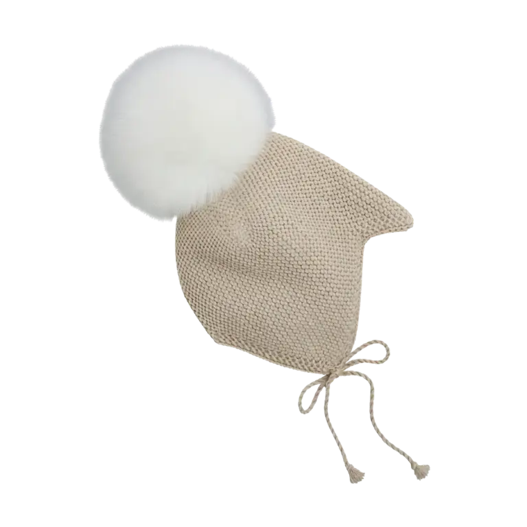 Huttelihut Uldstrikket Alpaca Hjelm m. Pompom - Off-white - 44