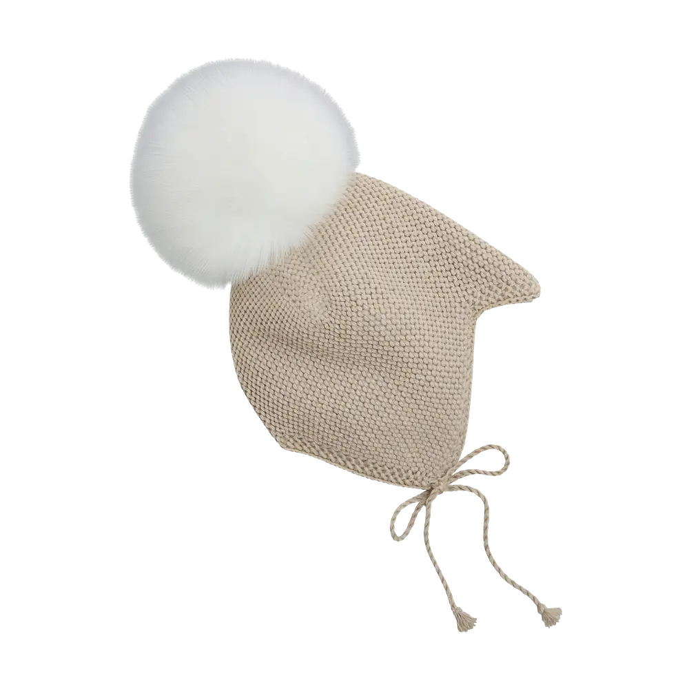 Huttelihut Uldstrikket Alpaca Hjelm m. Pompom - Off-white - 44 Huttelihut Uldstrikket Alpaca Hjelm m. Pompom - Off-white - 44