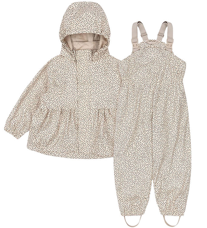 Konges Sløjd Regntøj m. Seler/Fleece - PU - Rainy Palme - Milk T Konges Sløjd Regntøj m. Seler/Fleece - PU - Rainy Palme - Milk T