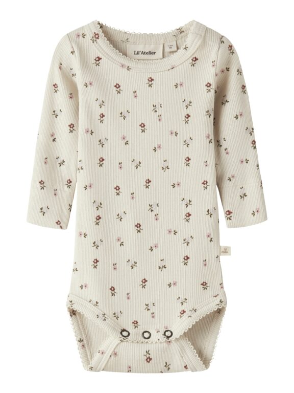 Lil Atelier Gago - LS Slim Body NOOS - Turtledove/Floral - 56 cm