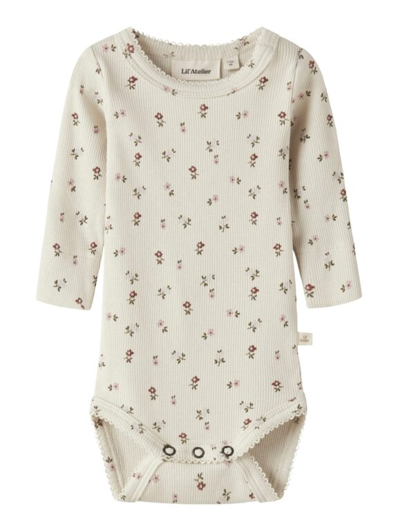 Lil Atelier Gago - LS Slim Body NOOS - Turtledove/Floral - 56 cm Lil Atelier Gago - LS Slim Body NOOS - Turtledove/Floral - 56 cm