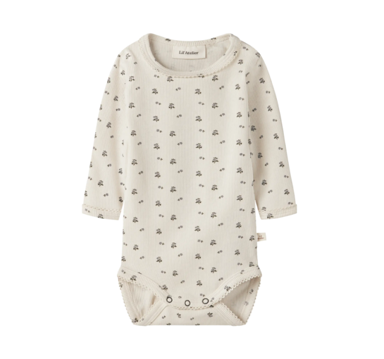 Lil Atelier Lago - Mau LS Slim Body - Turtledove/Blue Flower - 56 cm