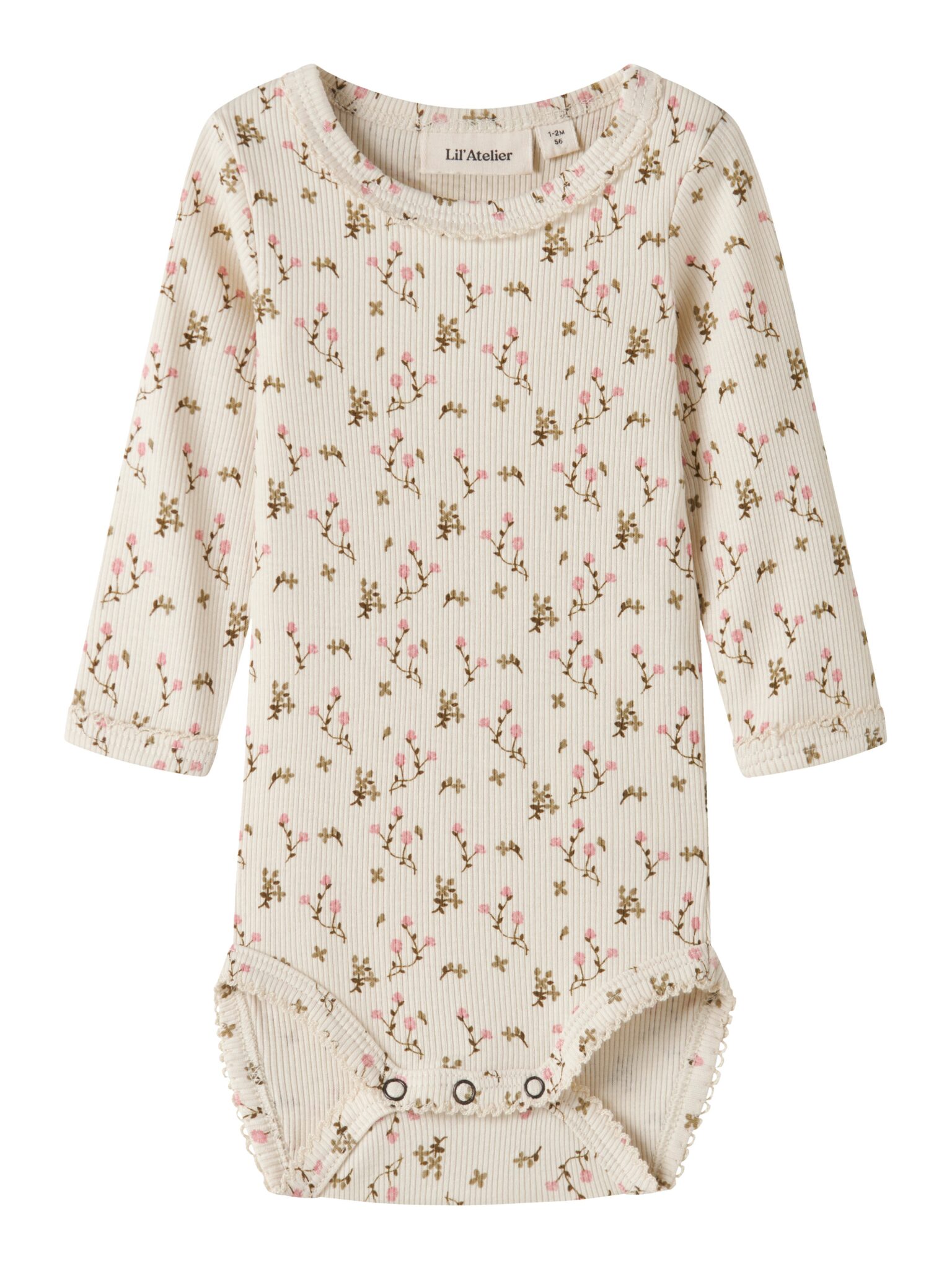 Lil Atelier Lago - Mau LS Slim Body - Turtledove/Rose Flower - 56 cm Lil Atelier Lago - Mau LS Slim Body - Turtledove/Rose Flower - 56 cm