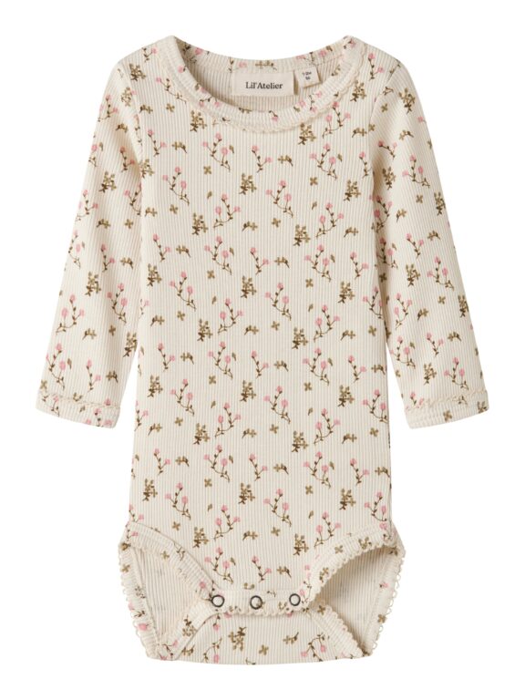 Lil Atelier Lago - Mau LS Slim Body - Turtledove/Rose Flower - 56 cm