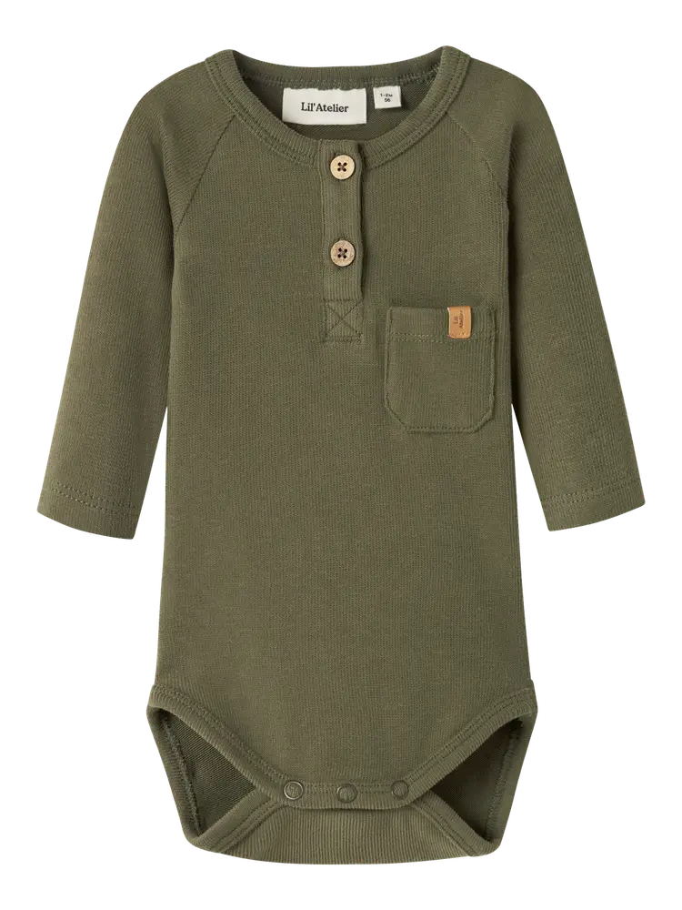 Lil' Atelier Luno Langærmet Slim Body - Winter Moss - 86