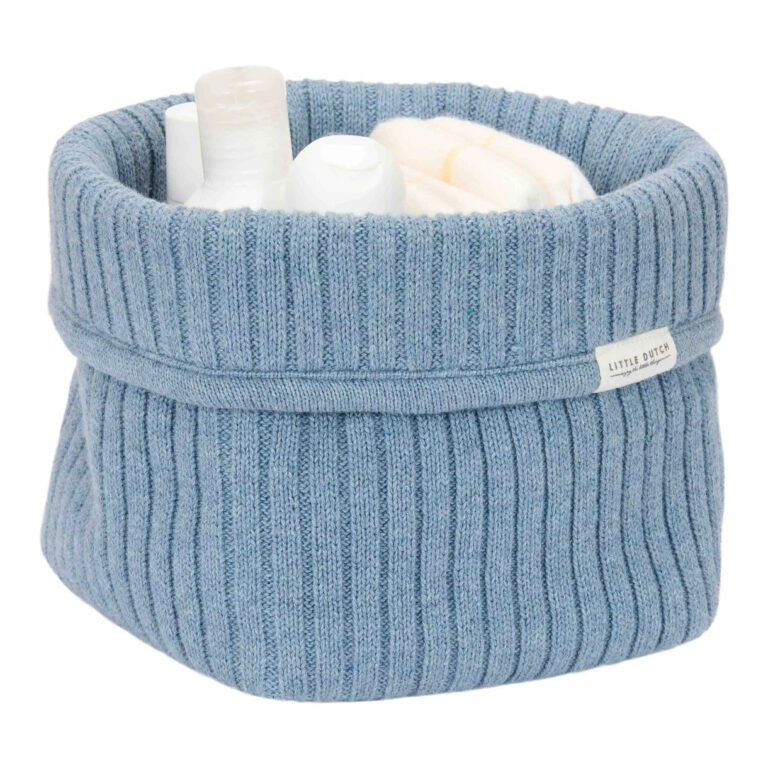 Little Dutch - Strikket Opbevaringskurv - Pure Denim Blue