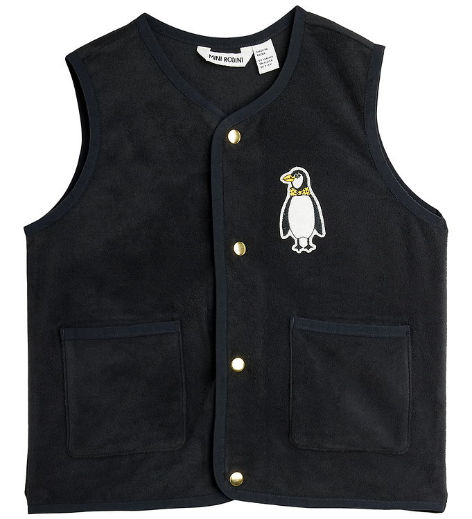 Mini Rodini Fleecevest - Penguin Patch - Sort