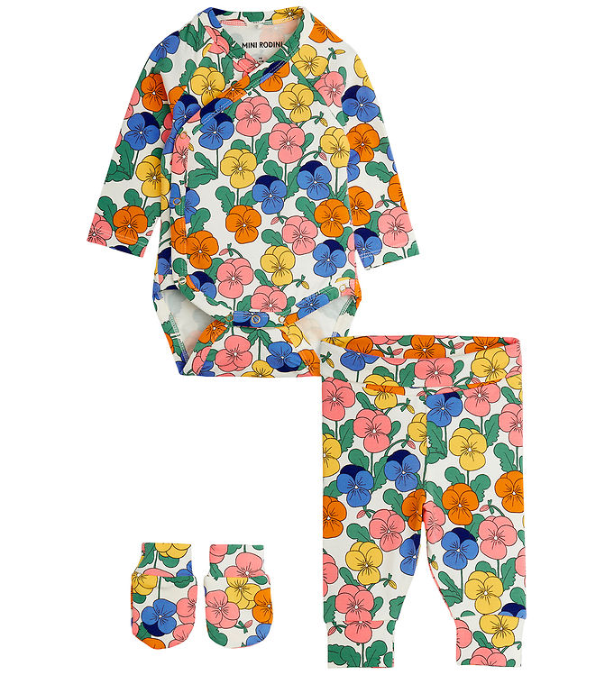 Mini Rodini Sæt - Body l/æ/Leggings/Vanter - Violas - Multi