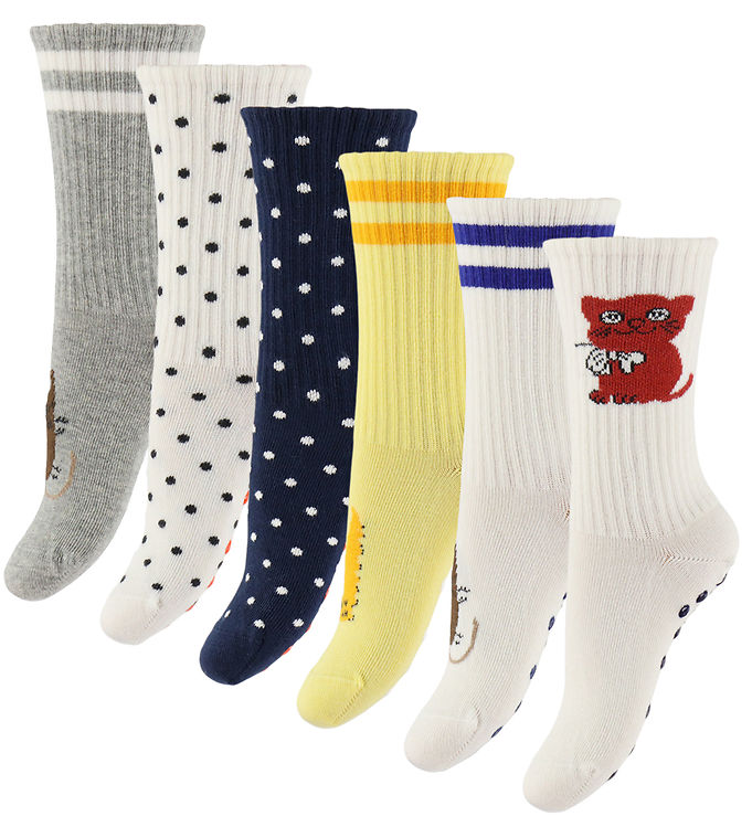 Mini Rodini Strømper - 6-pak - Antiskrid - Kitten - Multi