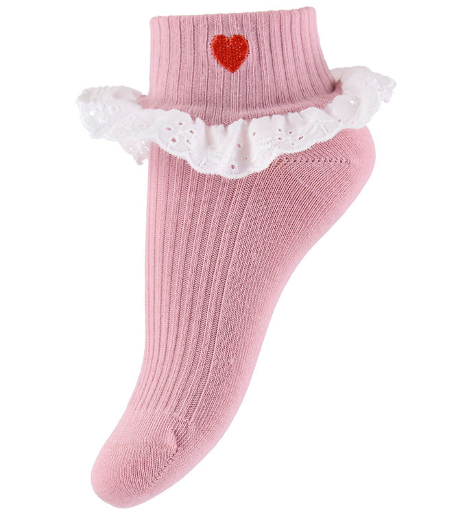 Mini Rodini Strømper - Heart Lace - Pink