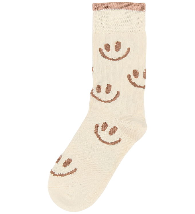 MiniPop Strømper - Bambus - Cloud Dancer m. Smileyer