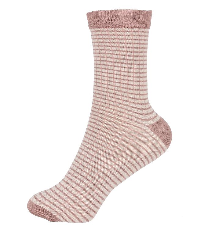 Minipop Strømper - Bambus - Thin Stripe - Rose/Offwhite