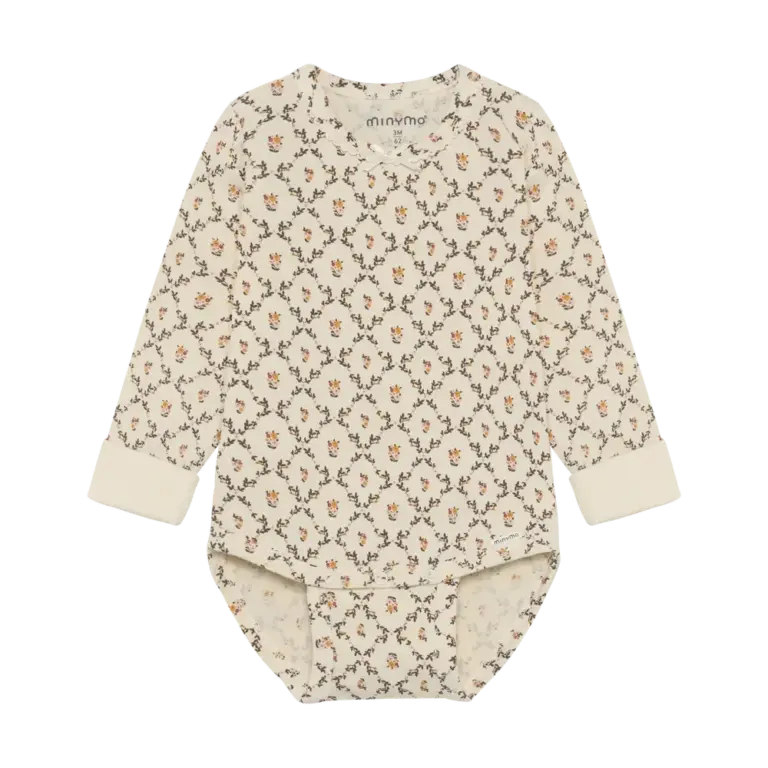 Minymo Langærmet Rib Body - Seedpearl - 80