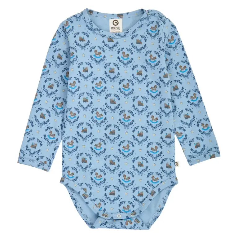 Müsli Heritage Train Langærmet Body - Soft blue/ Navy/ Oak - 92