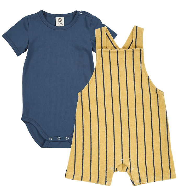 Müsli Sæt - Body/Smækbukser - Frotté - Hemp/Navy Müsli Sæt - Body/Smækbukser - Frotté - Hemp/Navy