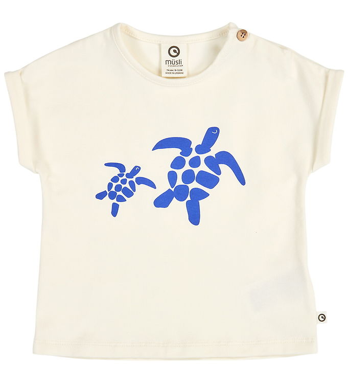 Müsli T-shirt - Turtle Print - Tofu m. Blå Müsli T-shirt - Turtle Print - Tofu m. Blå