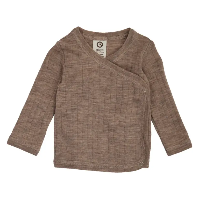 Müsli Uld Rib Wrap Cardigan - Walnut Melange - 68