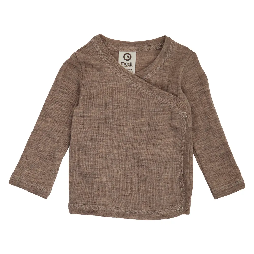 Müsli Uld Rib Wrap Cardigan - Walnut Melange - 68 Müsli Uld Rib Wrap Cardigan - Walnut Melange - 68