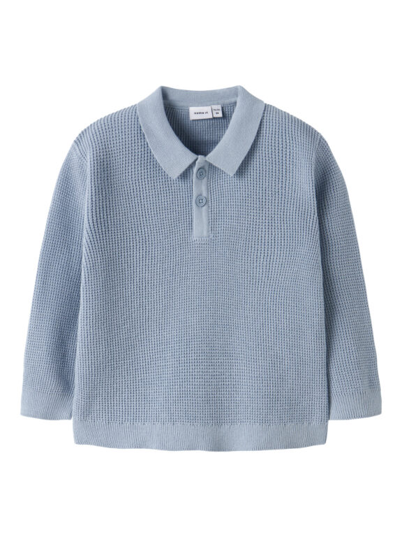 NAME IT Strik Polo Bluse Fikal Blue Fog NAME IT Strik Polo Bluse Fikal Blue Fog