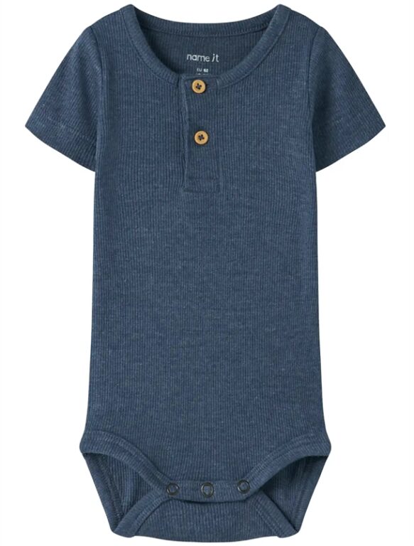 Name It Kortærmet Body - Kab - Knapper - Vintage Indigo Melange