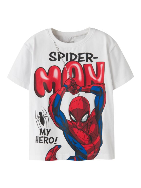 Name It Marvin - Spider SS Nreg Top Mar - Bright White - 86 cm