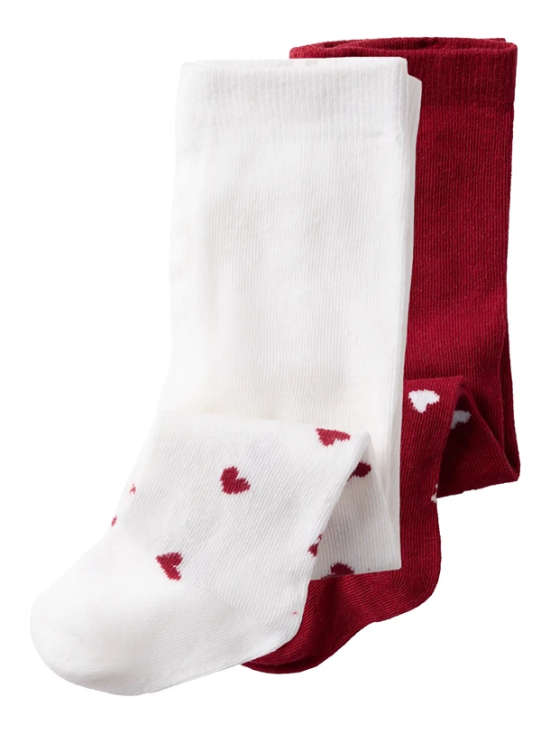 Name It Strømpebukser - nbviCHRISTMAS - Bright White Red Dhalia - 2-pak (FORUDBESTILLING lev. okt)