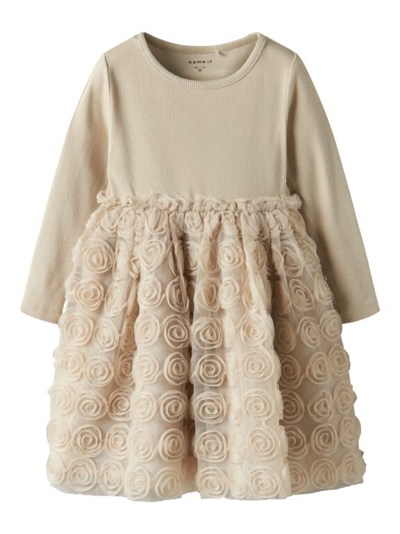 Name It Sykia Tulle LS Dress - Cement - 92 cm