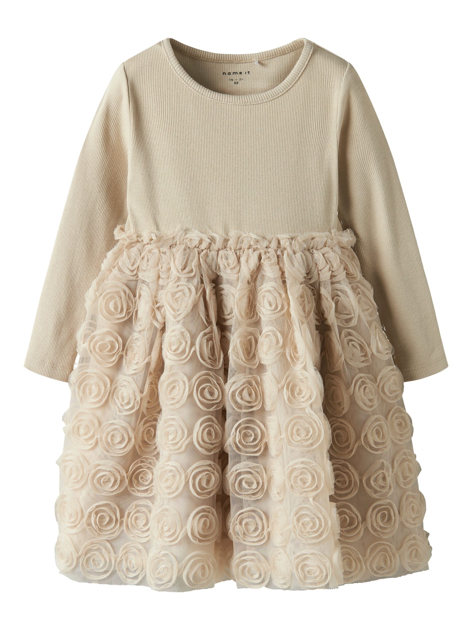 Name It Sykia Tulle LS Dress - Cement - 92 cm Name It Sykia Tulle LS Dress - Cement - 92 cm