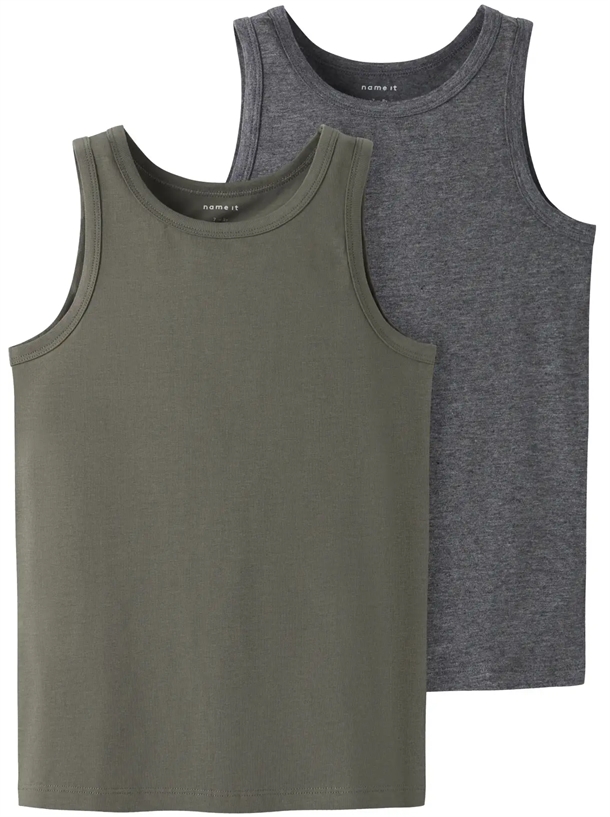 Name It Undertrøje - NkmTank - 2-pak - Tea Leaf / Dark Grey Melange
