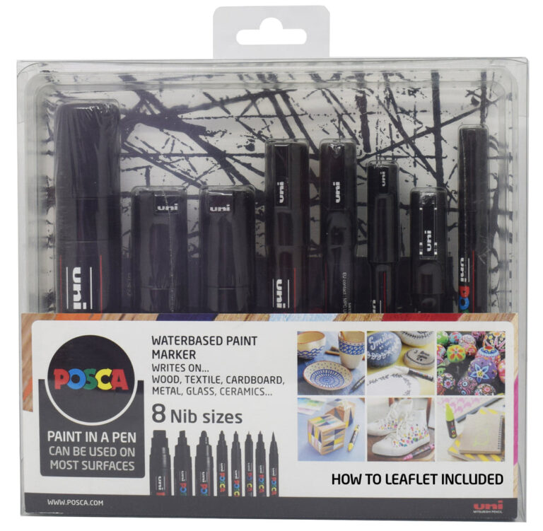 Paintmarker Uni POSCA nib size sæt sort 8 stk