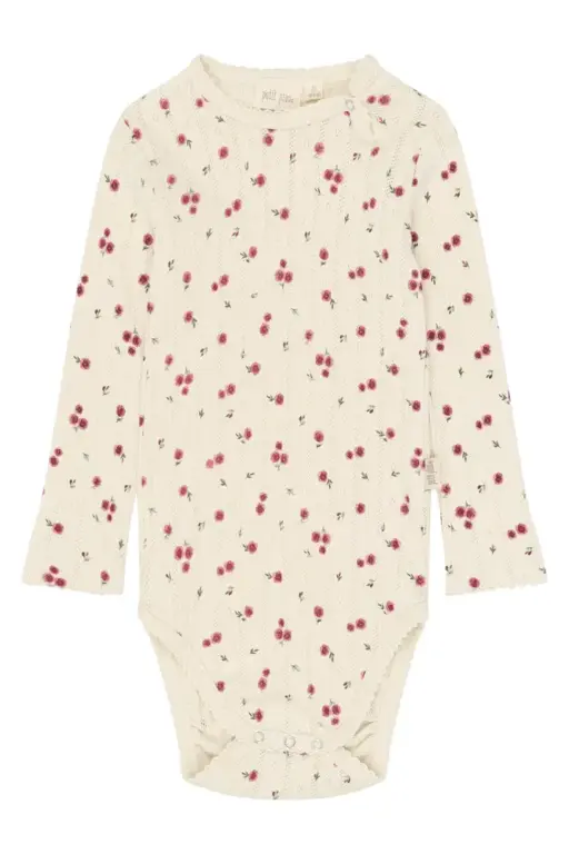 Petit Piao Gracie Langærmet Pointelle Body - Eggnog Rosehip AOP - 80 CM
