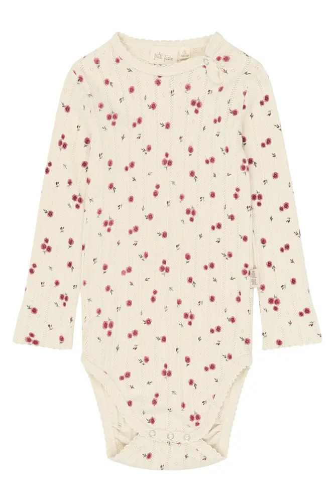 Petit Piao Gracie Langærmet Pointelle Body - Eggnog Rosehip AOP - 80 CM Petit Piao Gracie Langærmet Pointelle Body - Eggnog Rosehip AOP - 80 CM