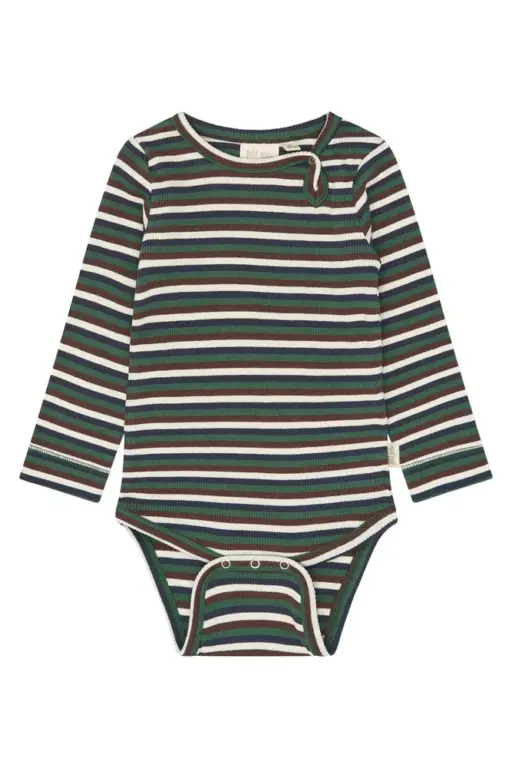 Petit Piao Song Langærmet Body - Trekking Green Multistriped - 86 CM