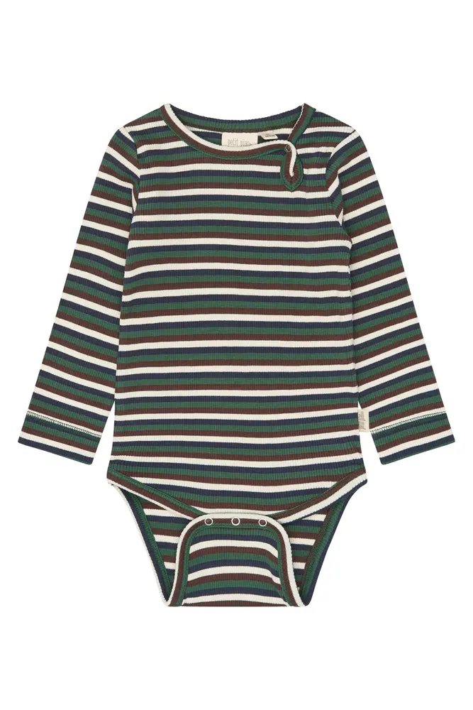 Petit Piao Song Langærmet Body - Trekking Green Multistriped - 86 CM