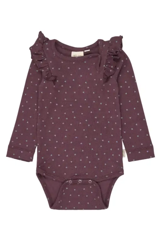 Petit Piao Sonja Langærmet Body - Huckleberry Heart - 62 CM