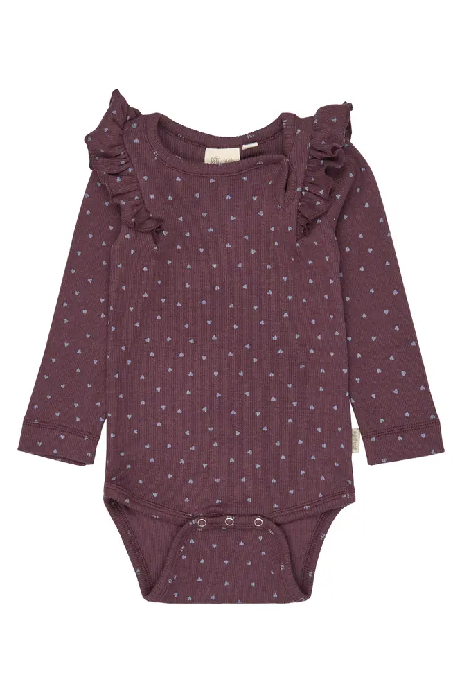Petit Piao Sonja Langærmet Body - Huckleberry Heart - 62 CM
