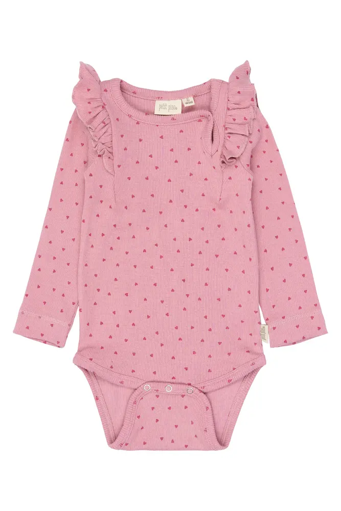 Petit Piao Sonja Langærmet Body - Rose Elegance Heart - 86 CM