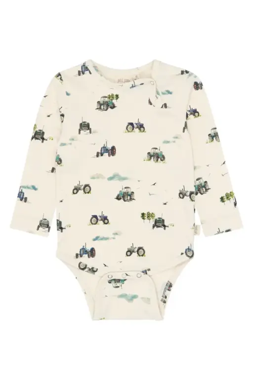 Petit Piao Star Langærmet Body - Eggnog Tractor - 80 CM